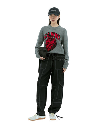GANNI Graphic Strawberry O-neck Pullover Frost Gray
