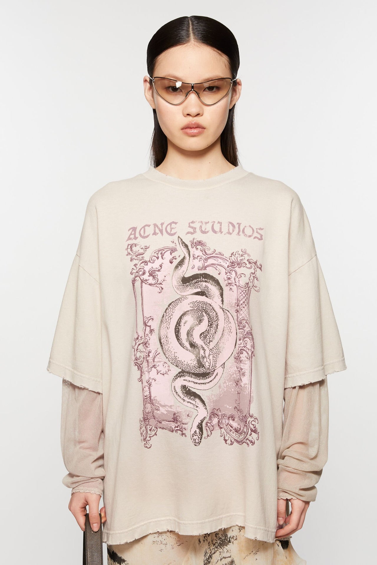 Acne Studios Layered Print T-Shirt Faded Grey