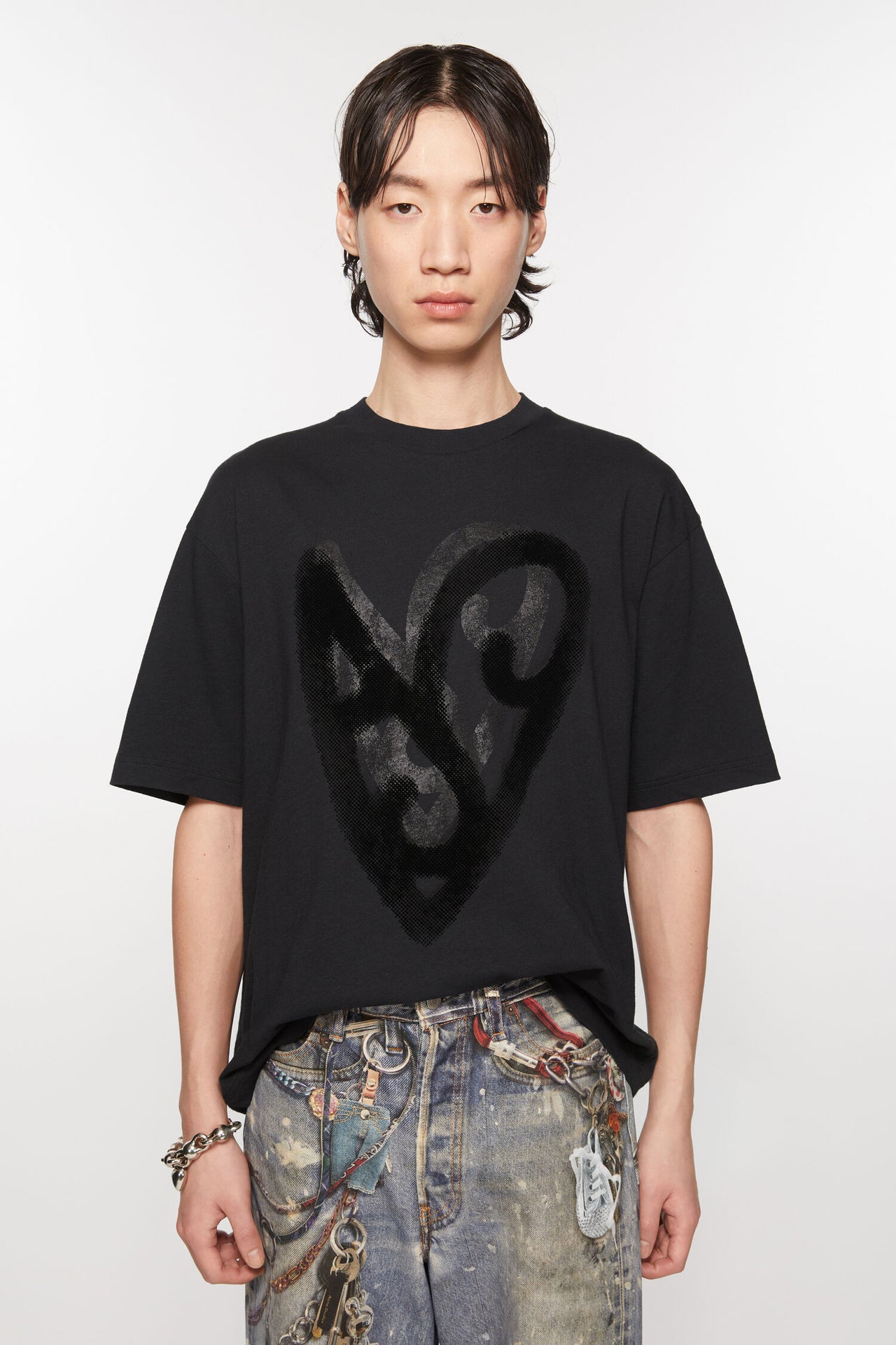 Acne Studios Heart Printed T-Shirt Black