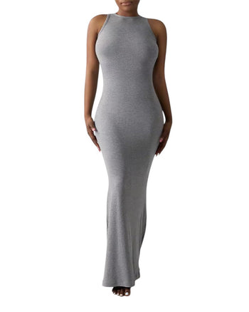 Skims Smooth Layers Long Boat Neck Dress Heather Grey
