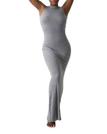 Skims Smooth Layers Long Boat Neck Dress Heather Grey