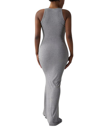 Skims Smooth Layers Long Boat Neck Dress Heather Grey