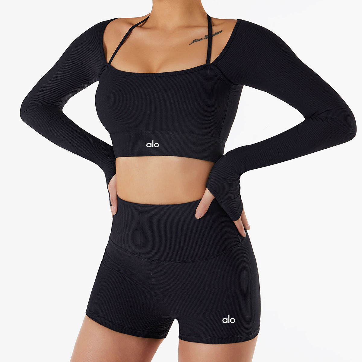 Alo Yoga Ribbed Top Long Sleeve Black