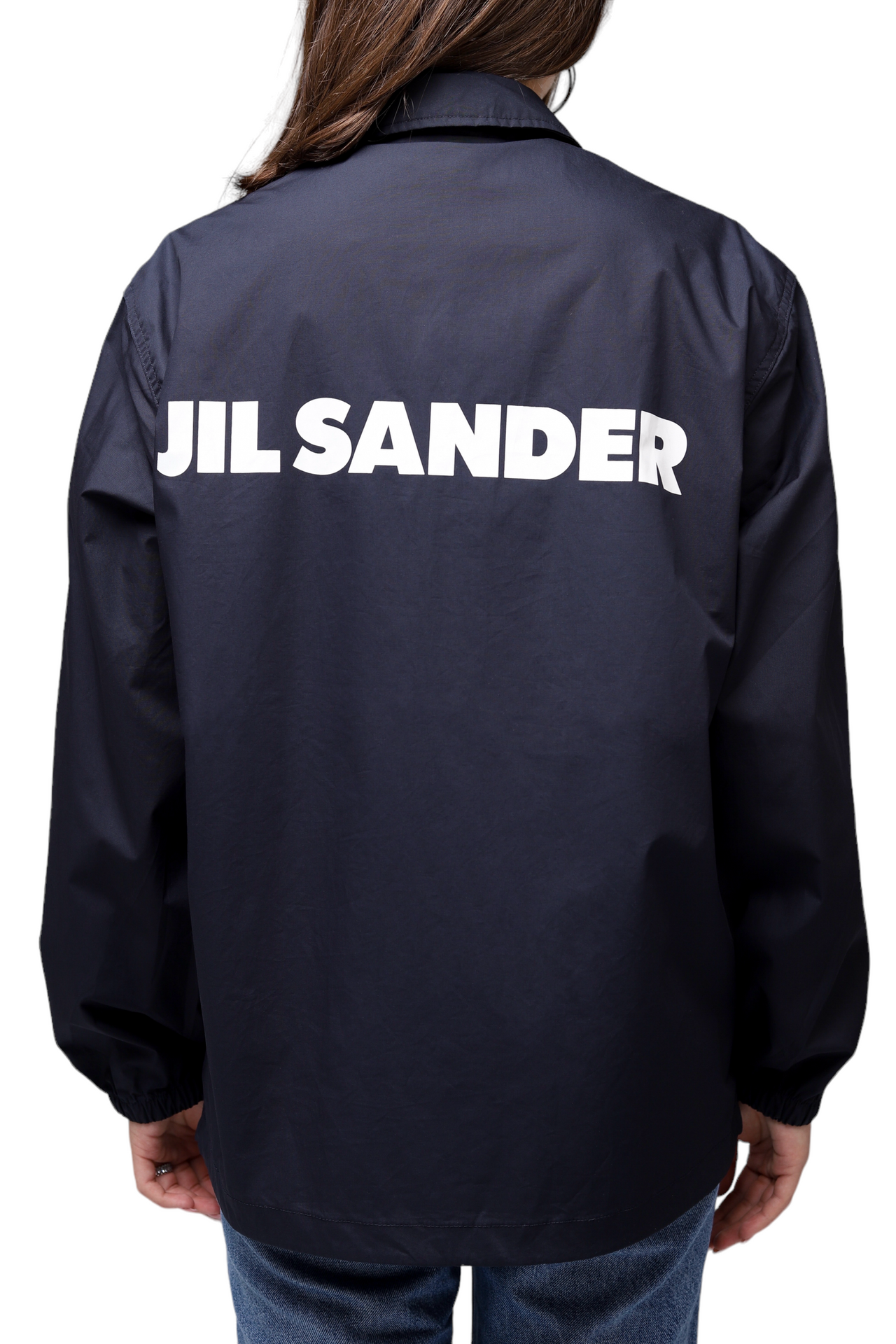 Jil Sander Logo Print Back Coach Jacket Black