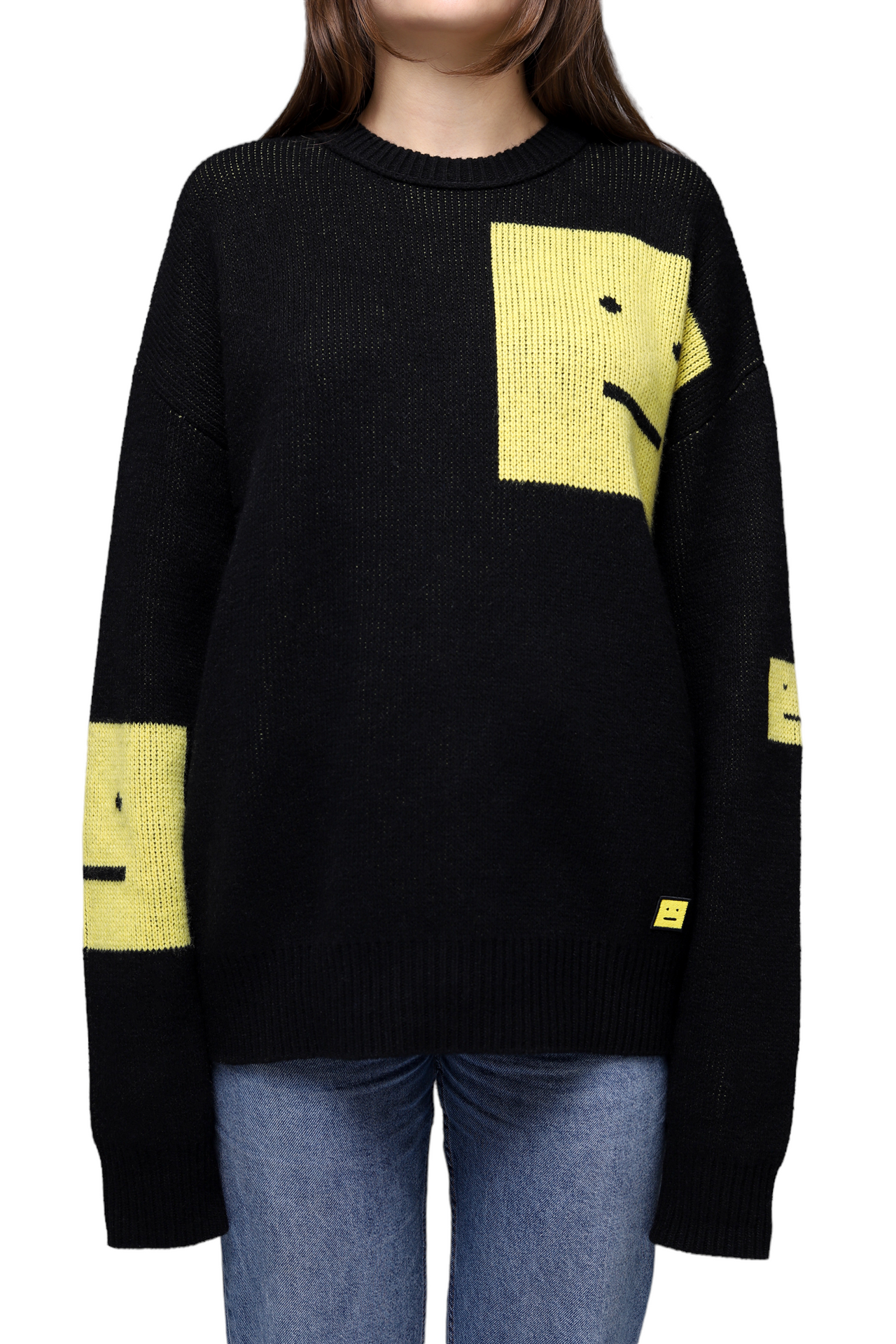 Acne Studios Animation Pop Face Crewneck Sweater Black Yellow