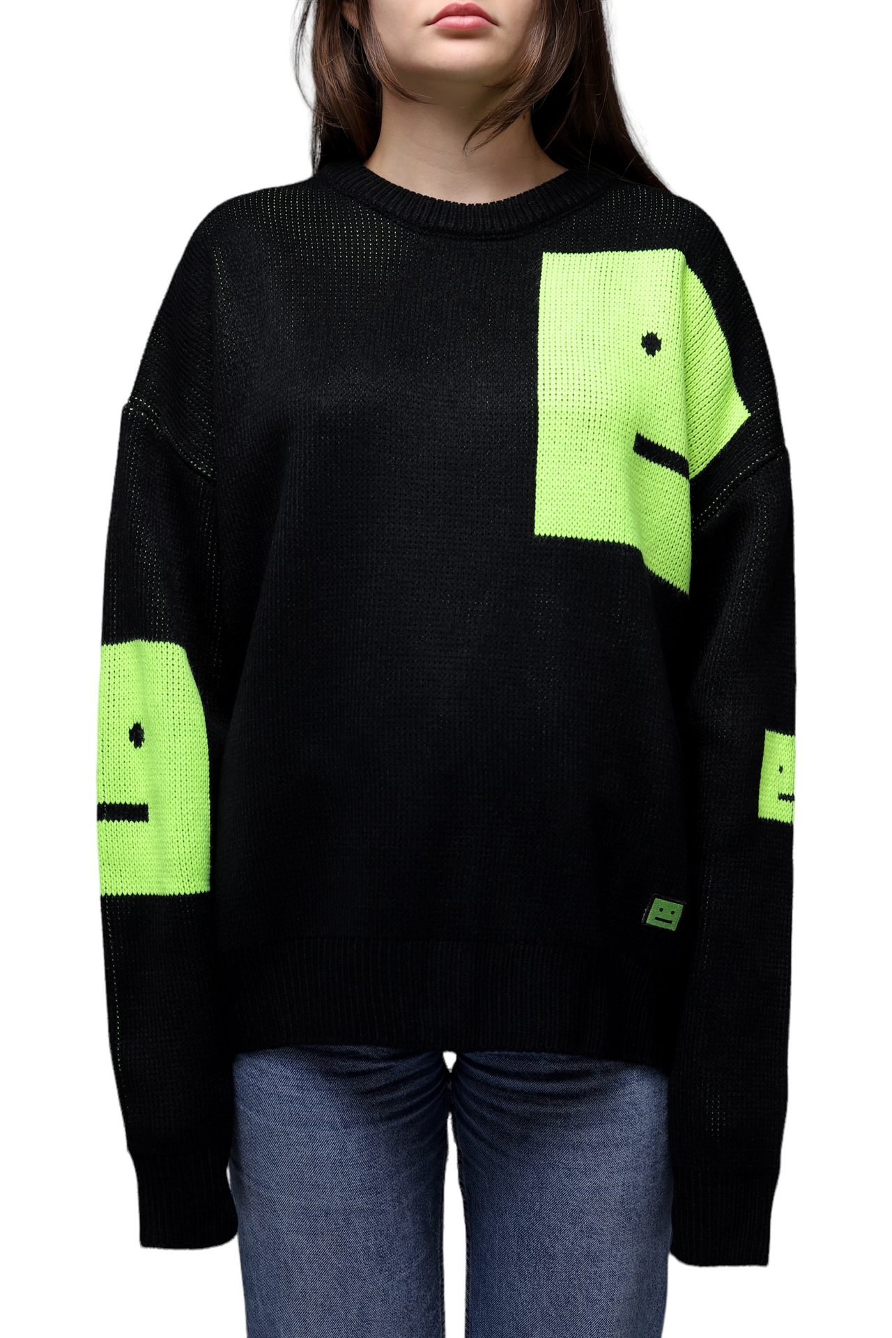 Acne Studios Animation Pop Face Crewneck Sweater Black Green