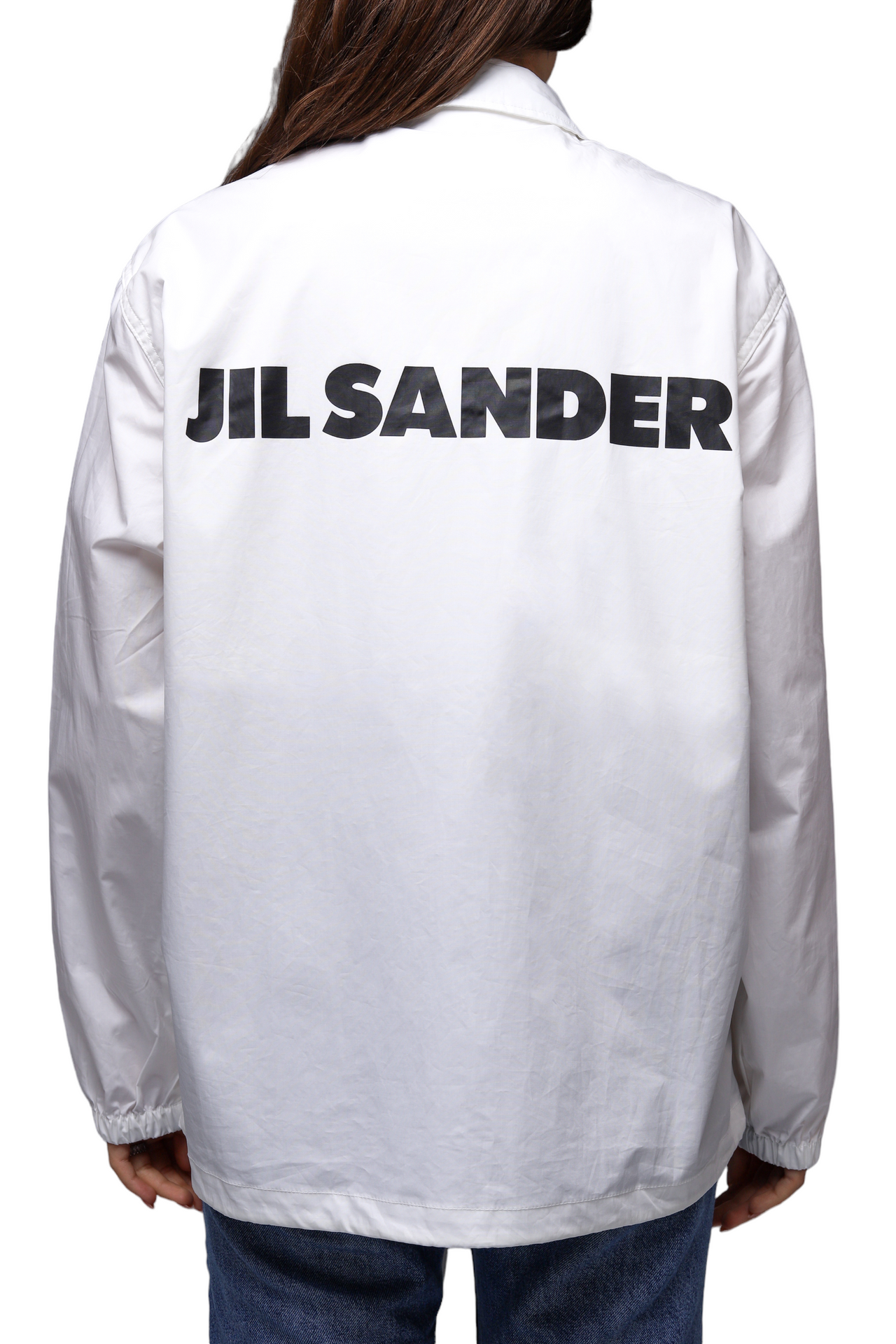Jil Sander Logo Print Back Coach Jacket White