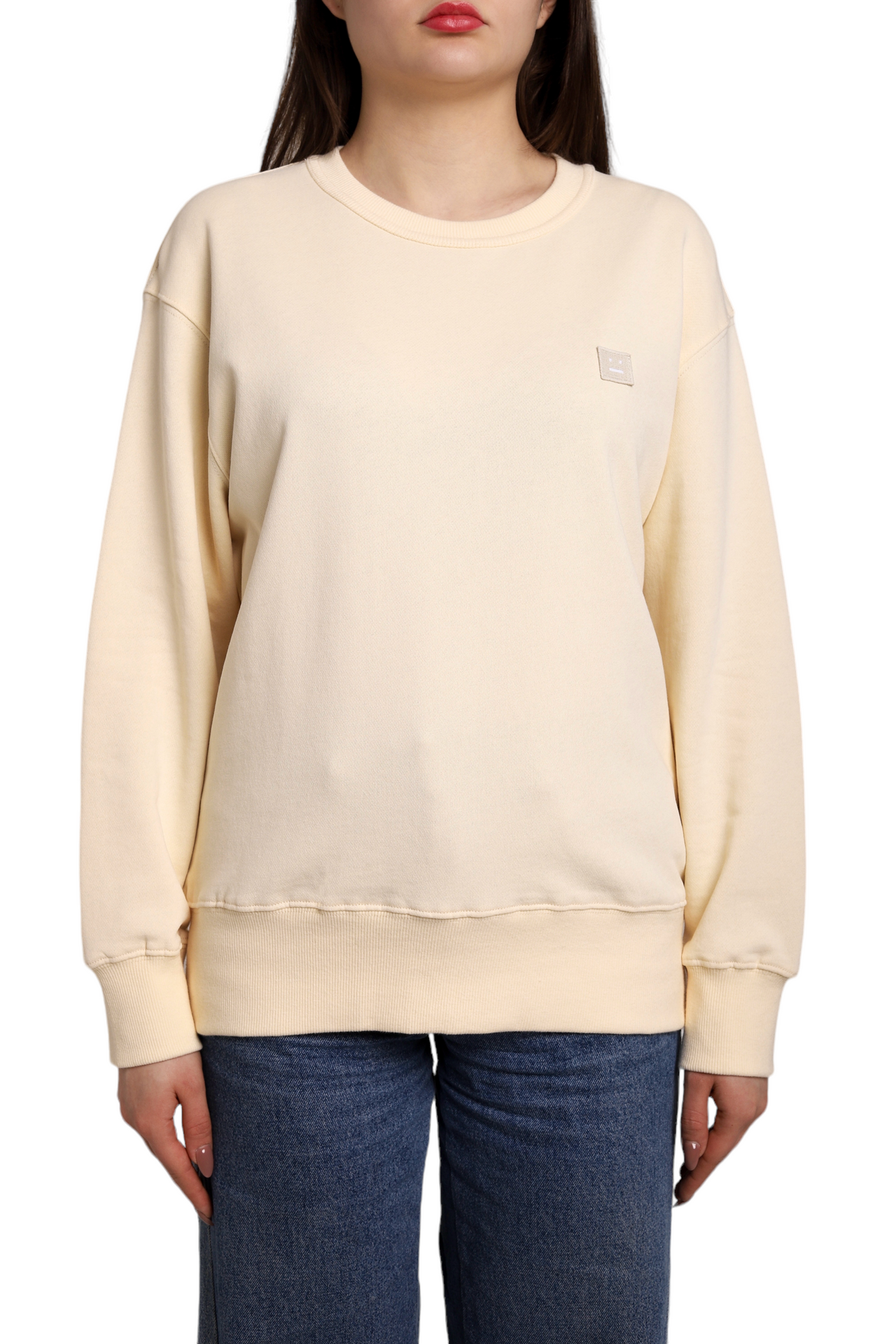 Acne Studios Face Patch Crewneck Sweatshirt Cream