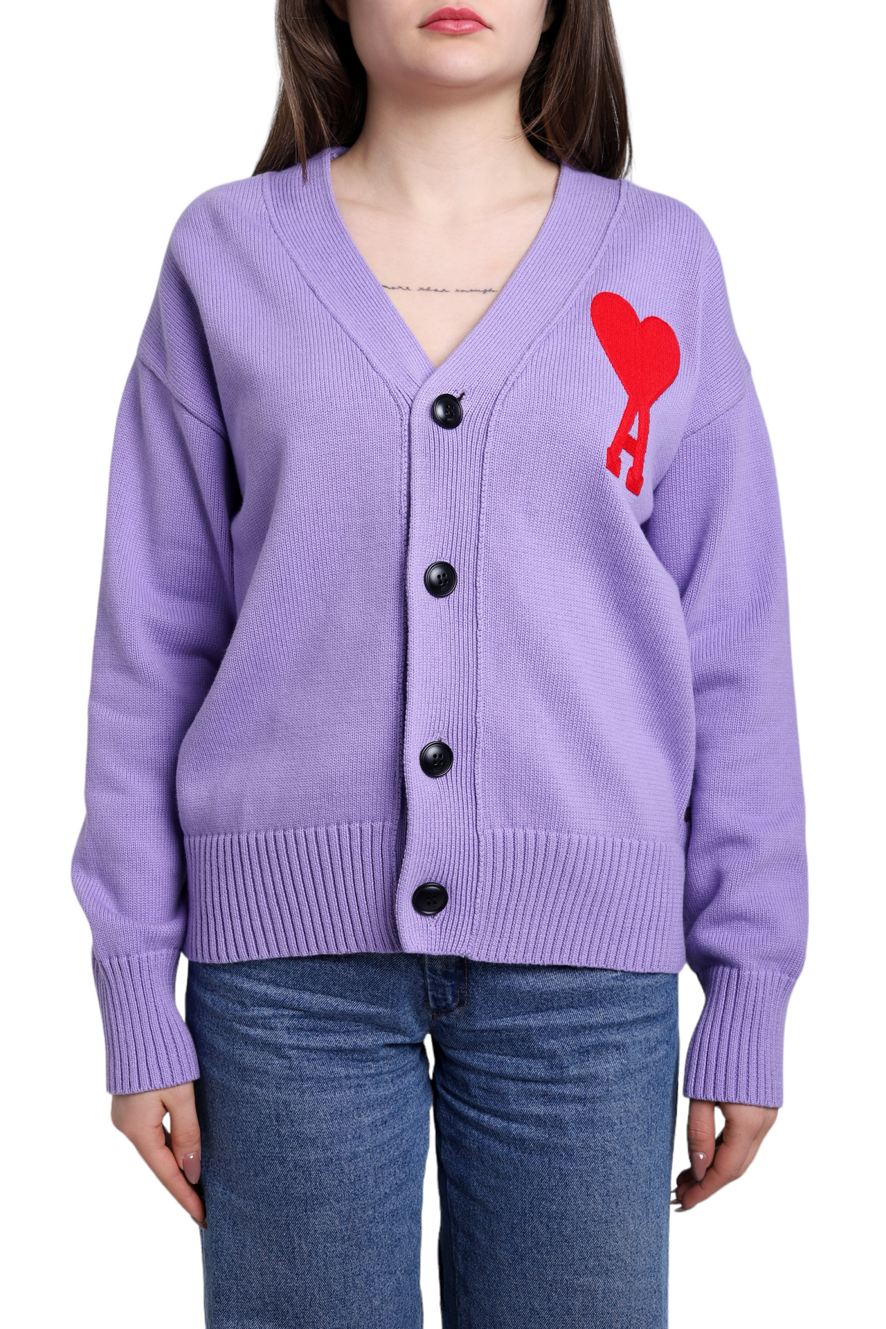 AMI Paris Ami de Coeur Oversize Cardigan Purple