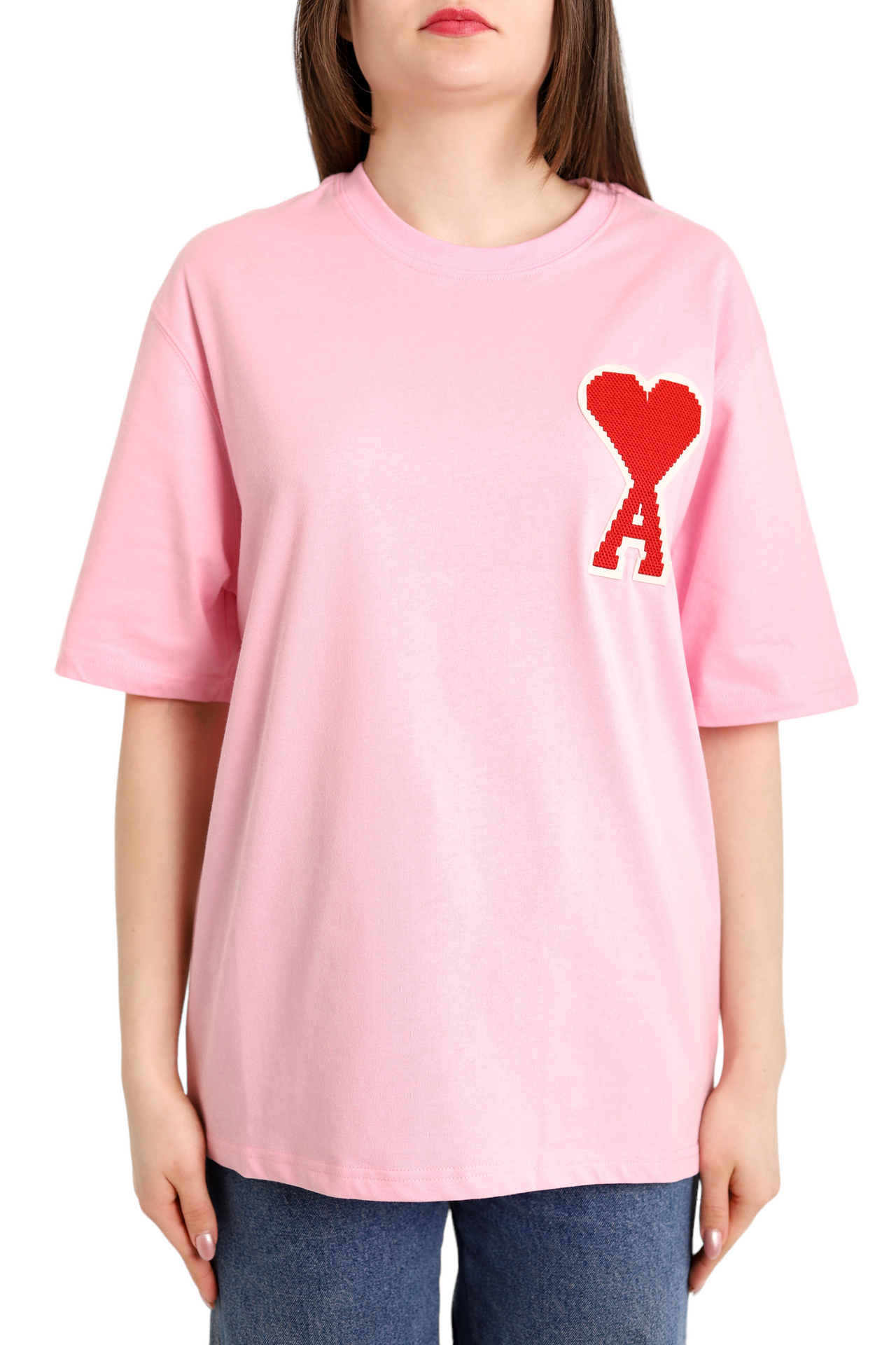 AMI Paris Ami De Coeur T-Shirt Patch Pink Red Heart