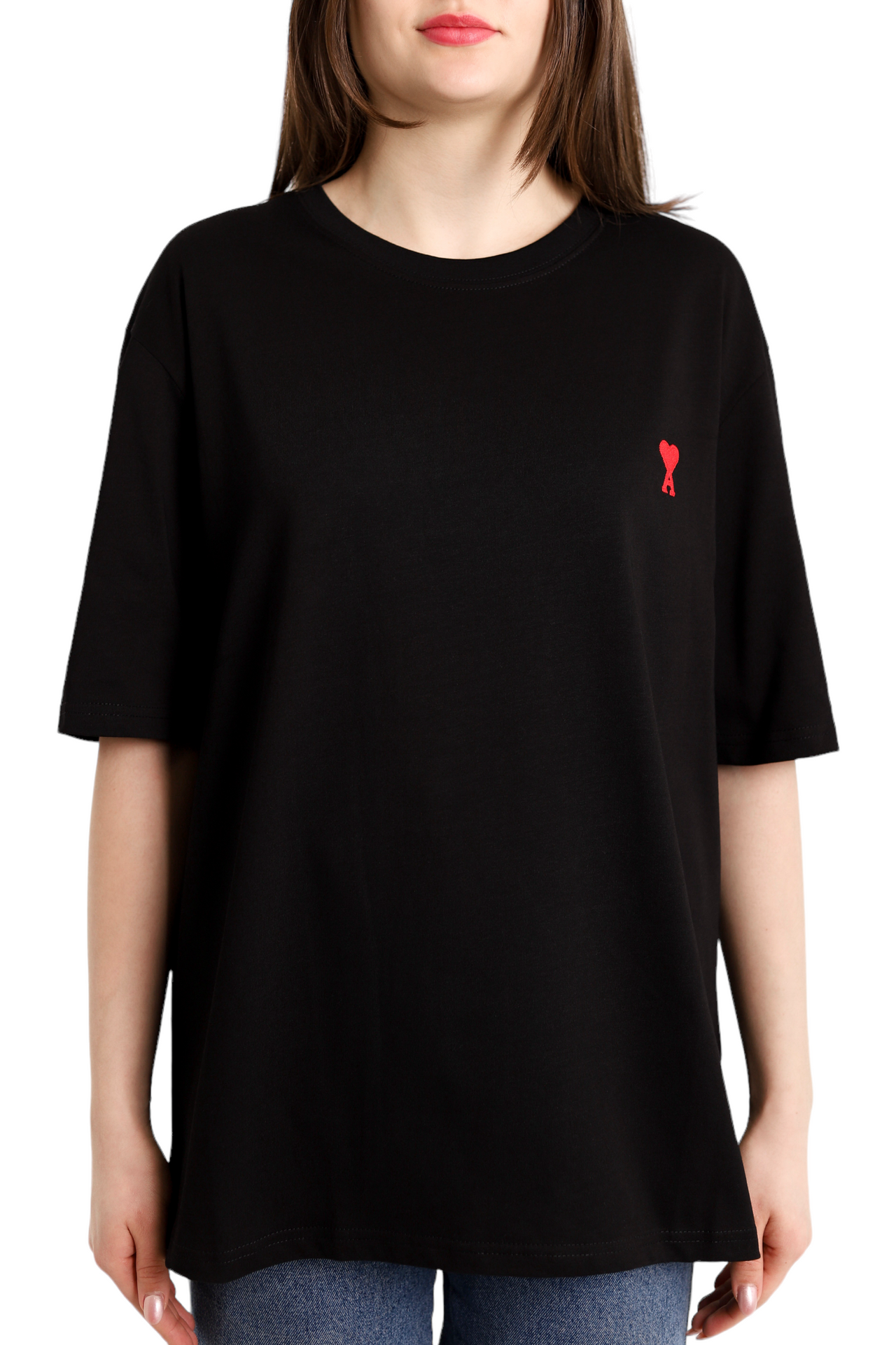 AMI Paris Logo Embroidered Cotton Jersey T-Shirt Black