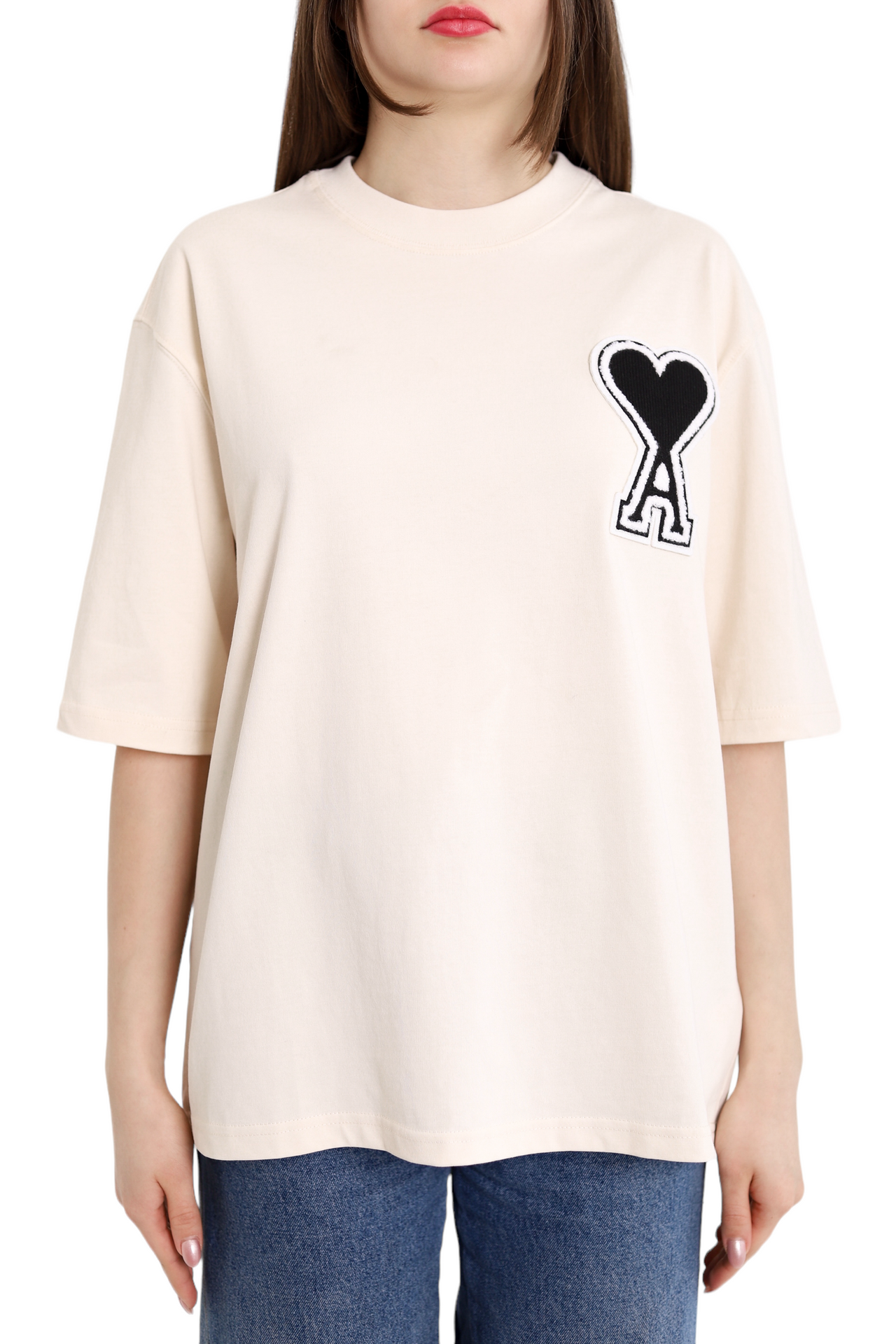 AMI Paris Exclusive Ami De Coeur T-Shirt Beige Black Heart