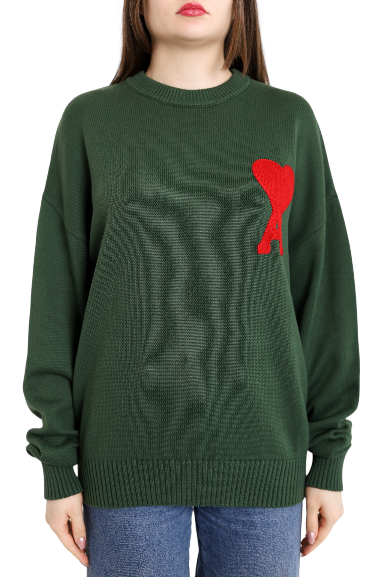 AMI Paris Ami De Coeur Oversize Sweater Green Red Heart