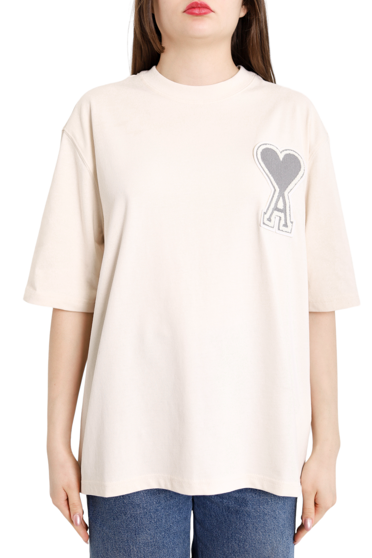 AMI Paris Exclusive Ami De Coeur T-Shirt Beige Grey Heart