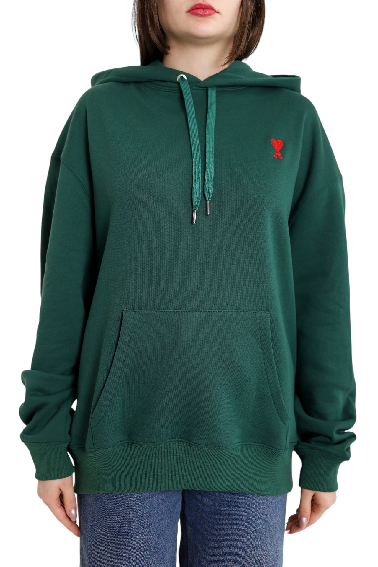 AMI Paris Ami de Coeur Small Heart Logo Hoodie Green