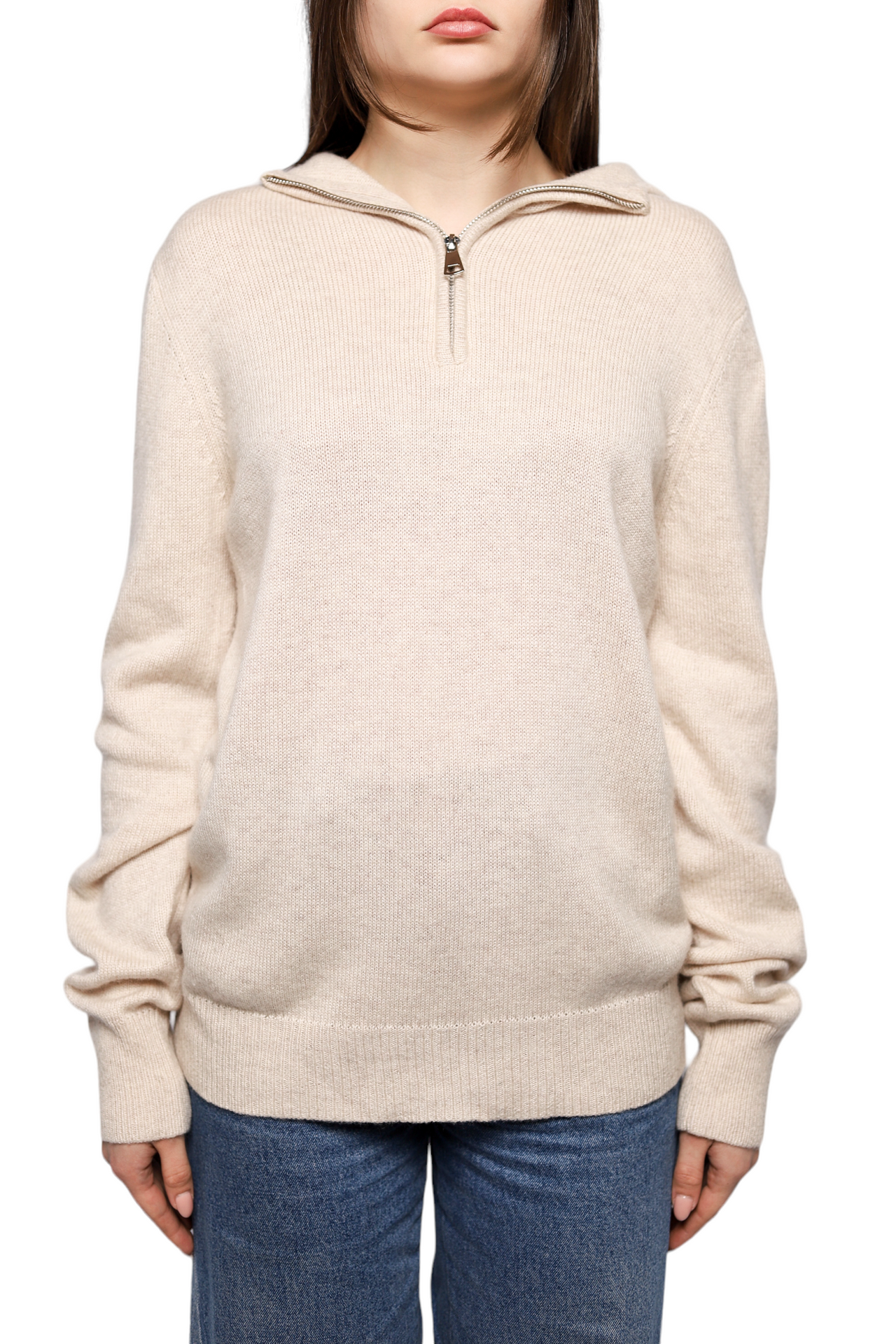 Toteme Half Zip Fine Knit Sweater Cream