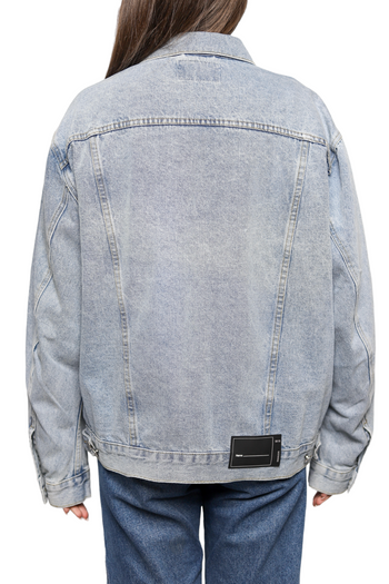We11done logo-patch Oversized Denim Jacket Washed Blue