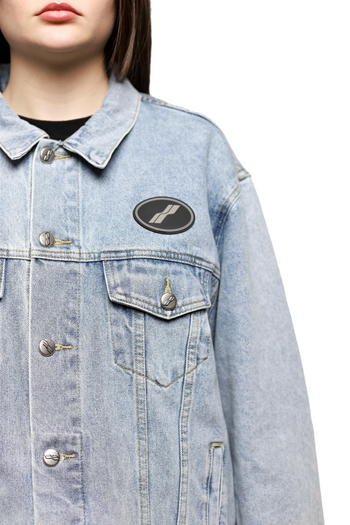 We11done logo-patch Oversized Denim Jacket Washed Blue