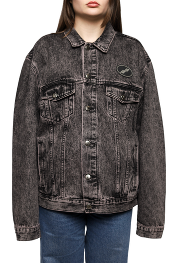 We11done logo-patch Oversized Denim Jacket Washed Grey