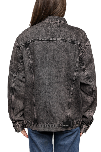 We11done logo-patch Oversized Denim Jacket Washed Grey