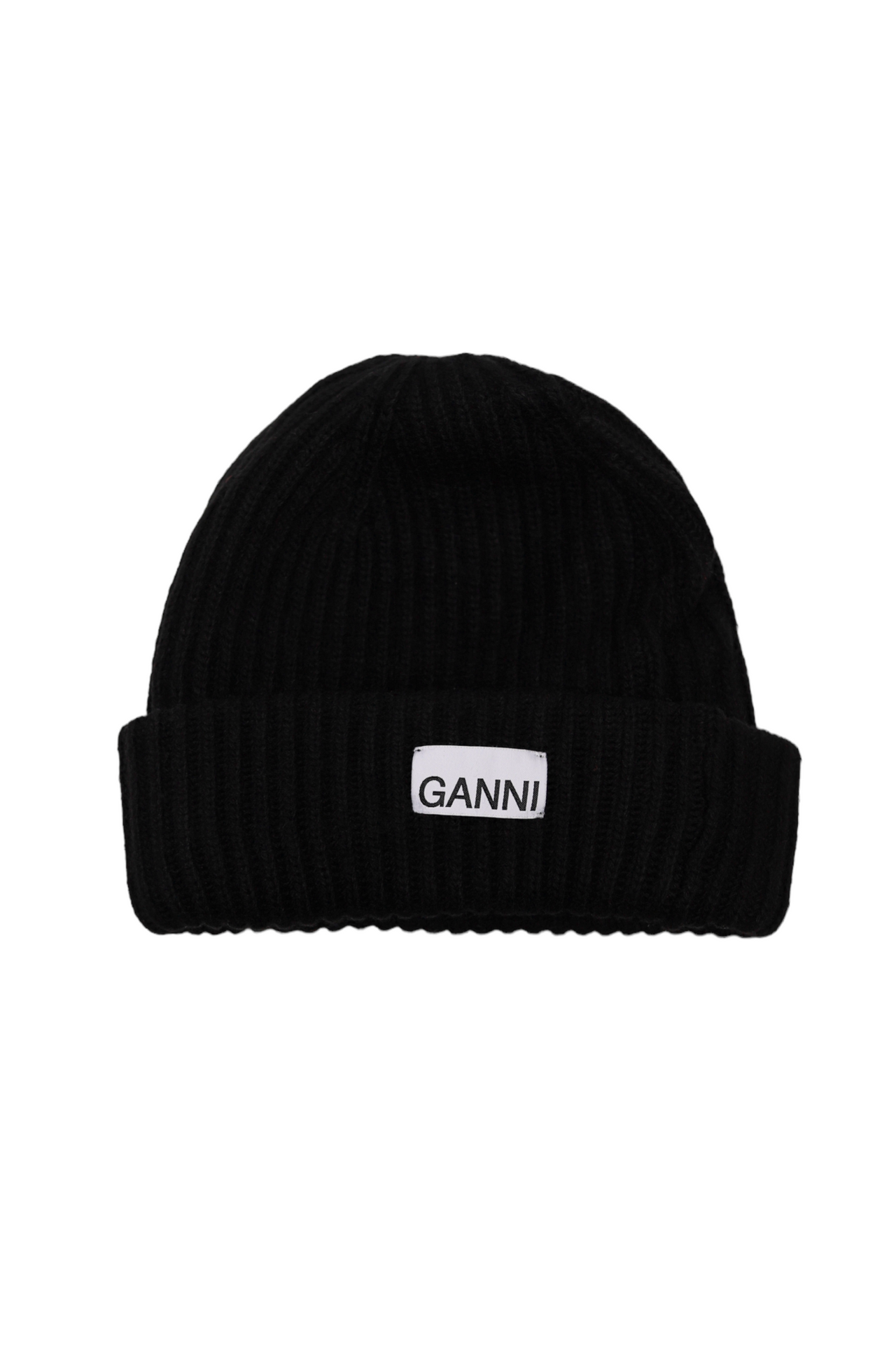 GANNI Wool Rib Knit Beanie Black