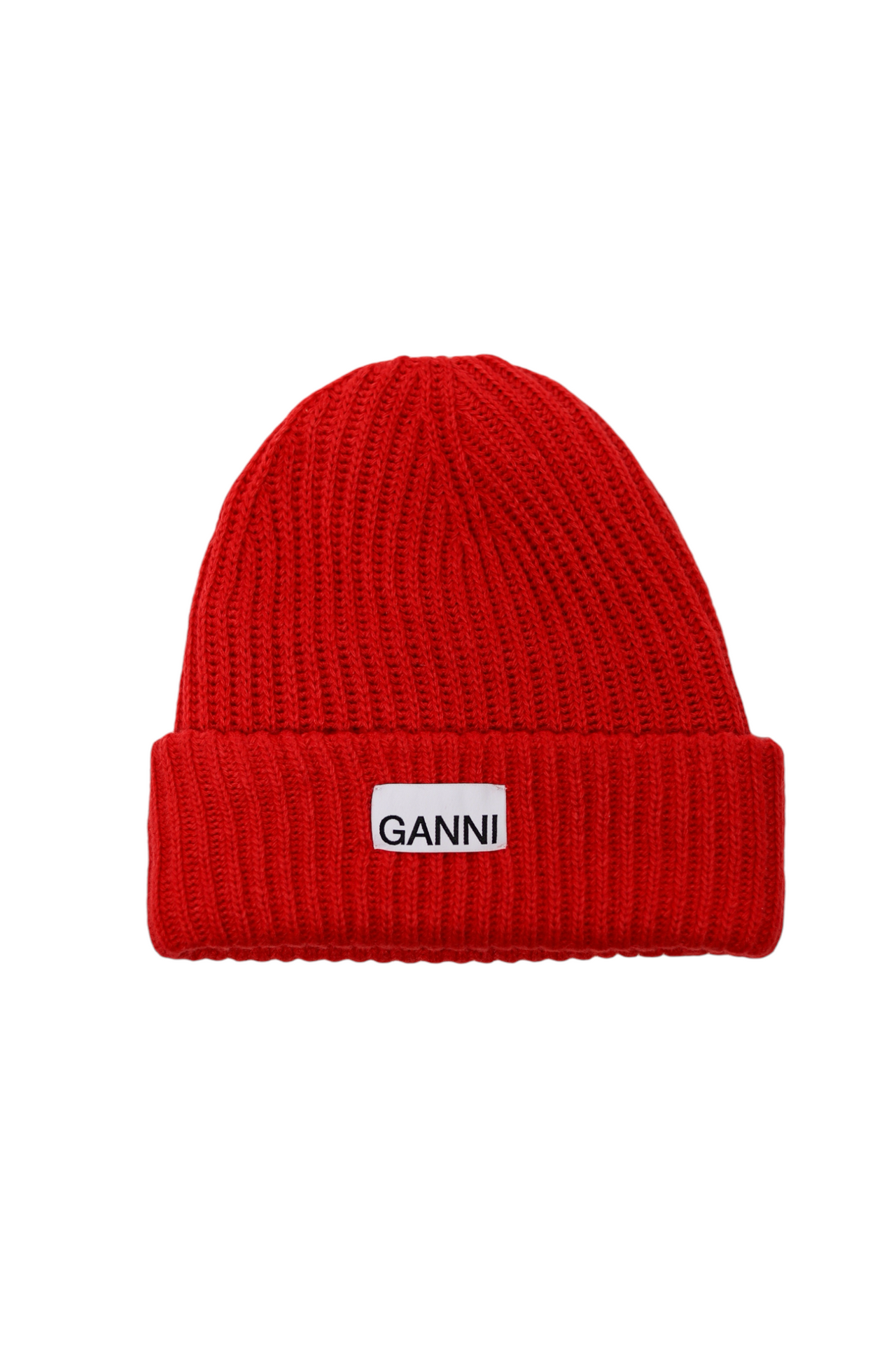 GANNI Wool Rib Knit Beanie Red
