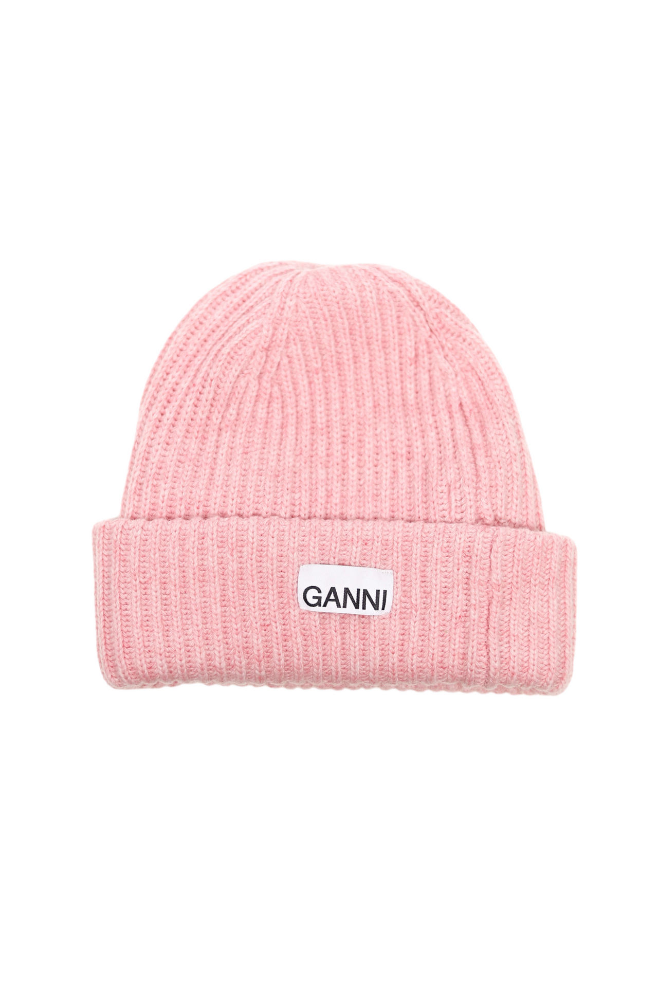 GANNI Wool Rib Knit Beanie Pink
