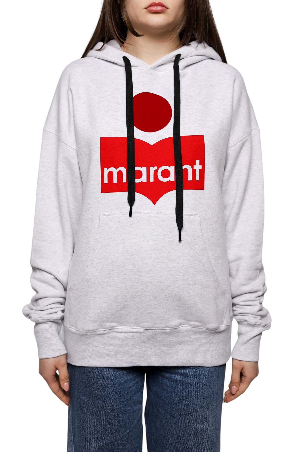 Isabel Marant Étoile Mansel flocked-logo hoodie Ecru/Red