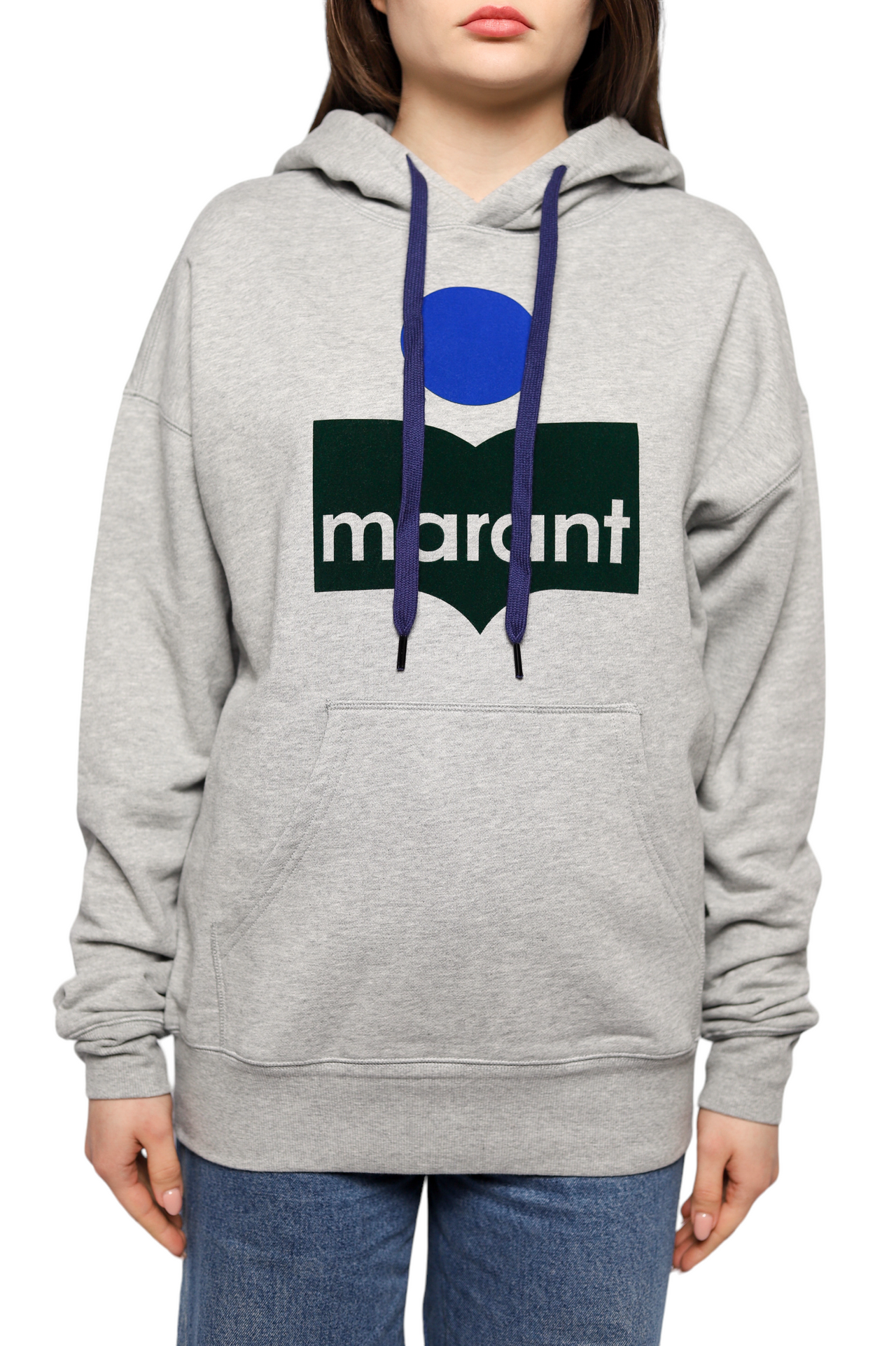 Isabel Marant Étoile Mansel flocked-logo hoodie Grey/Green/Blue