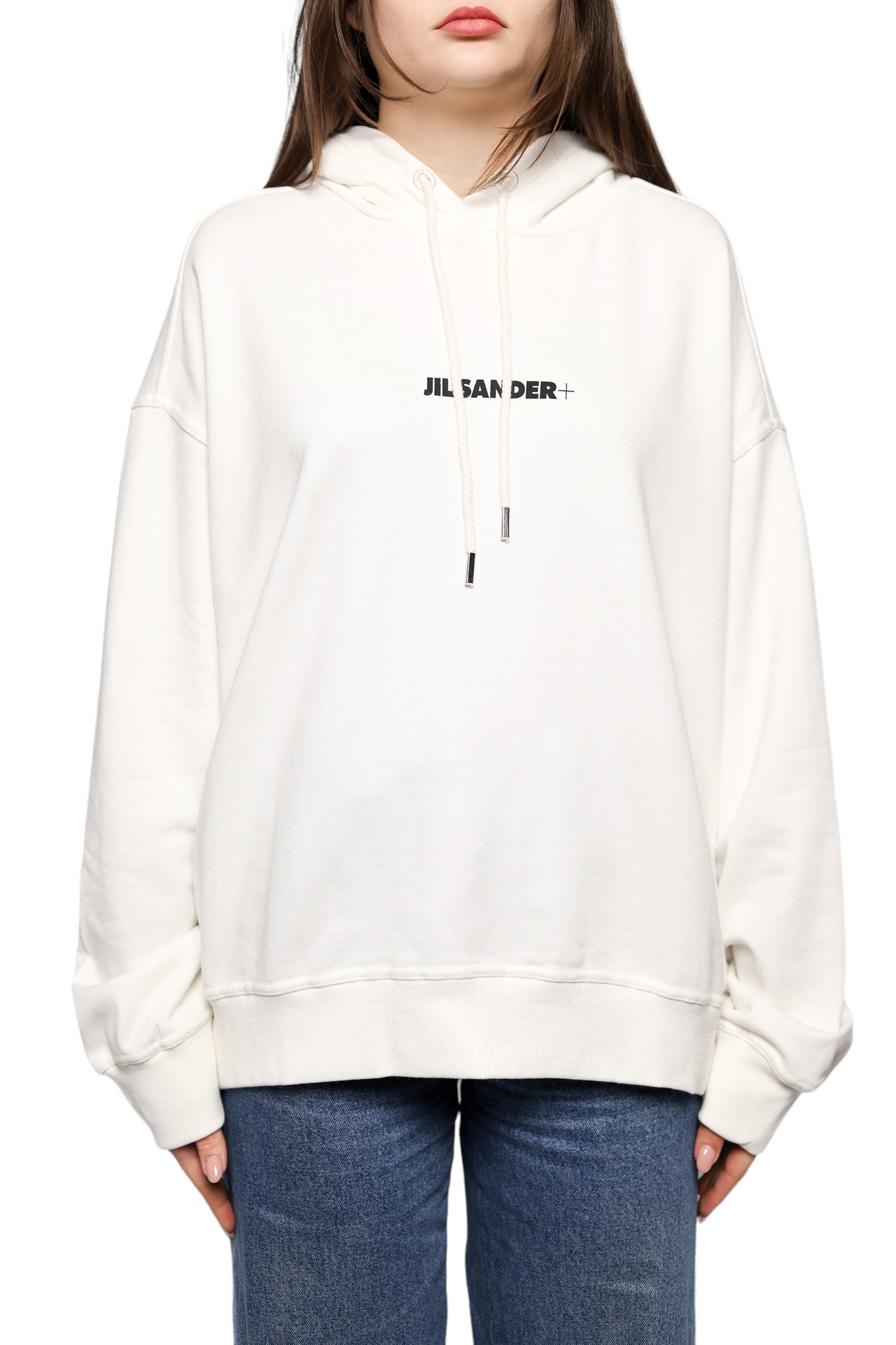 Jil Sander Logo Cotton Hoodie White