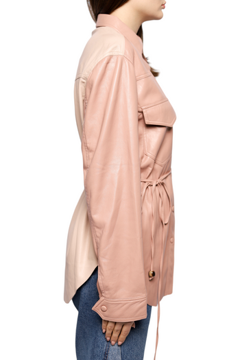 Nanushka Eddy Eddy Belted Two-tone Vegan Leather Shirt In Pink
