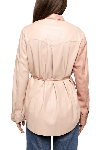Nanushka Eddy Eddy Belted Two-tone Vegan Leather Shirt In Pink