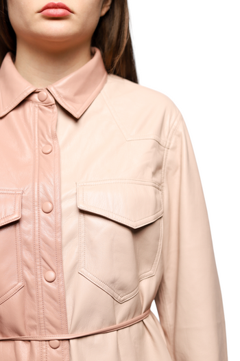 Nanushka Eddy Eddy Belted Two-tone Vegan Leather Shirt In Pink
