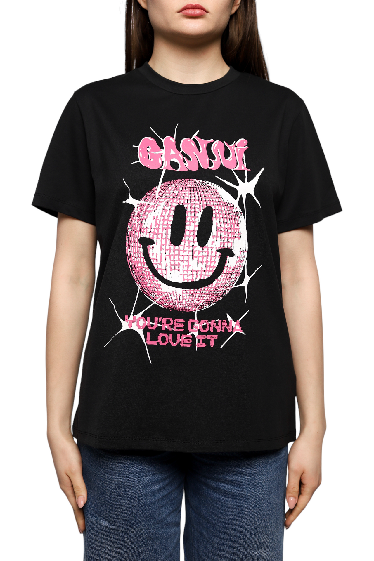 GANNI Smiley Schwarz T-Shirt Black