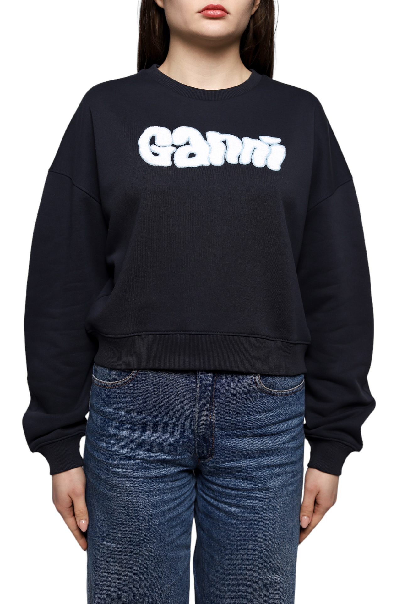 GANNI Logo-Detailed Crewneck Sweatshirt Navy