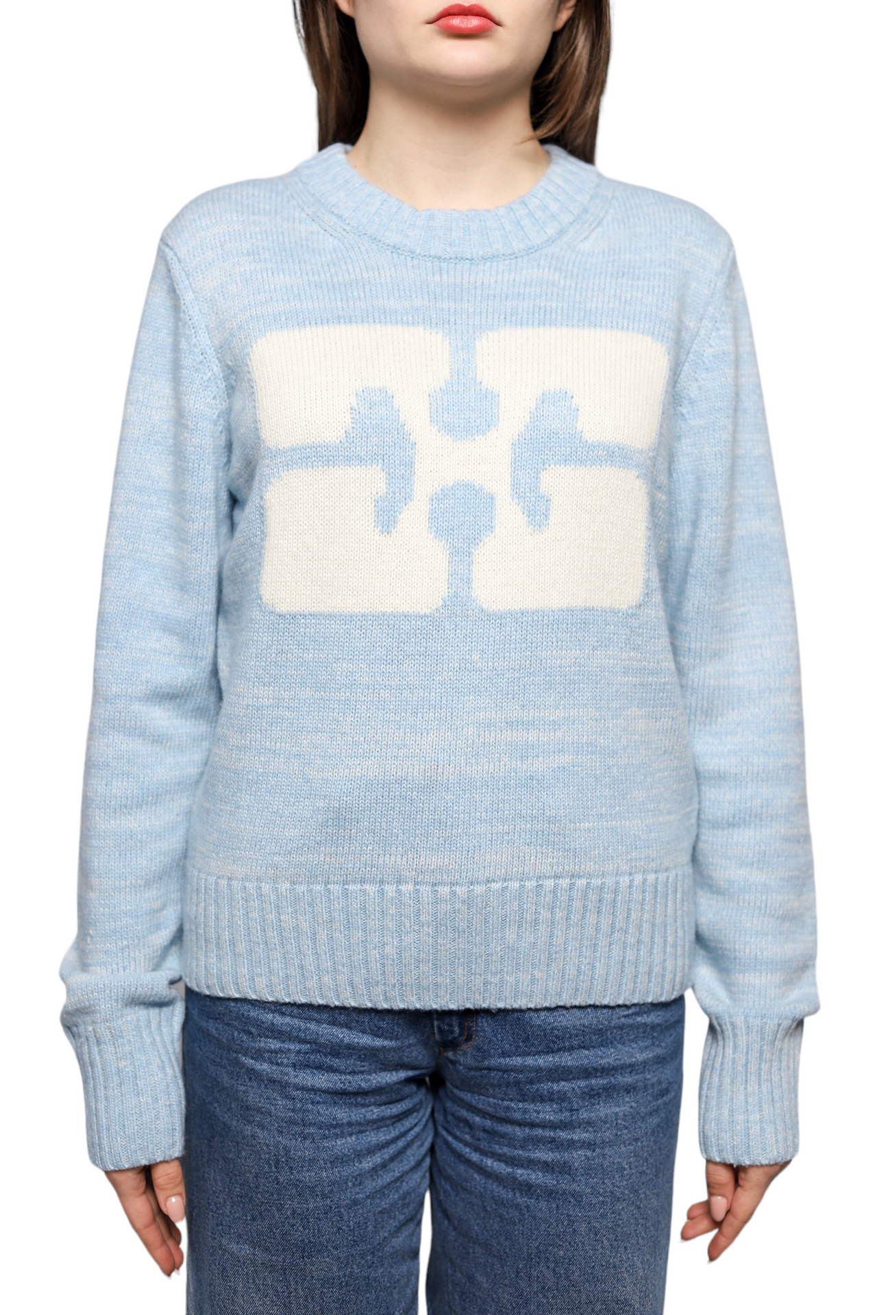 GANNI Graphic O-neck Pullover Butterfly Ice Water