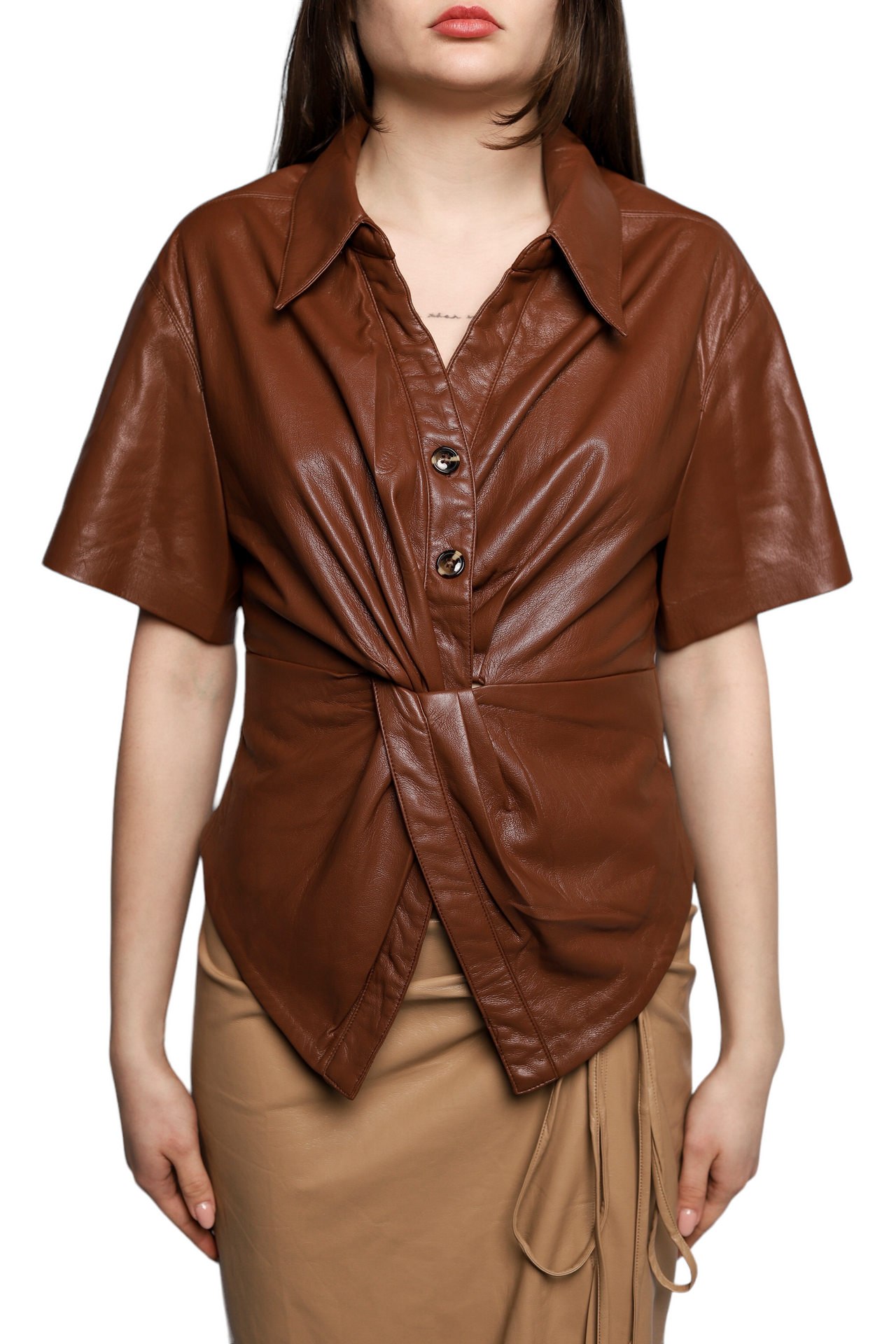 Nanushka Thora Vegan Leather Shirt Brown