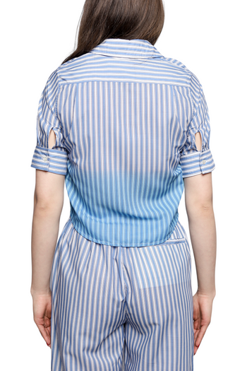 Marni Cropped Short Sleeve Shirt Striped Blue