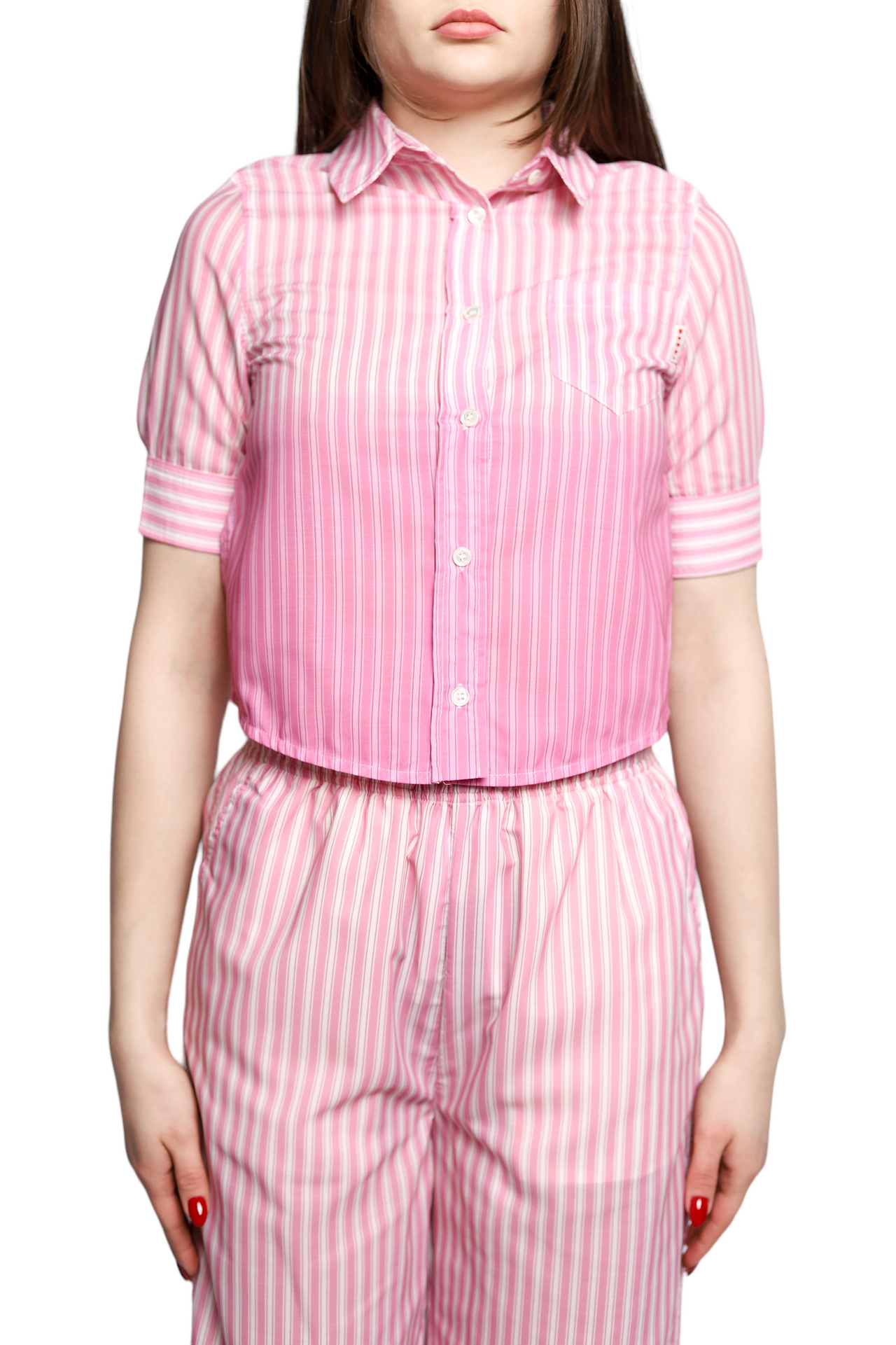 Marni Cropped Short Sleeve Shirt Striped Pink