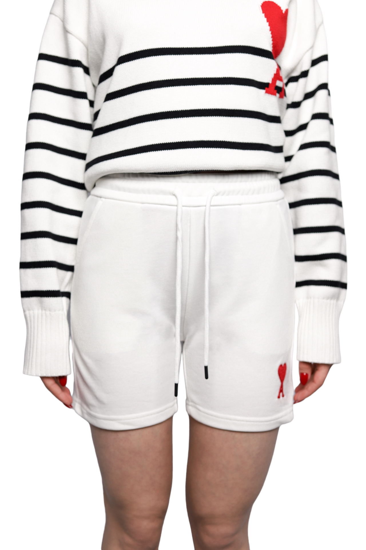 AMI Paris Cotton Shortened Shorts White