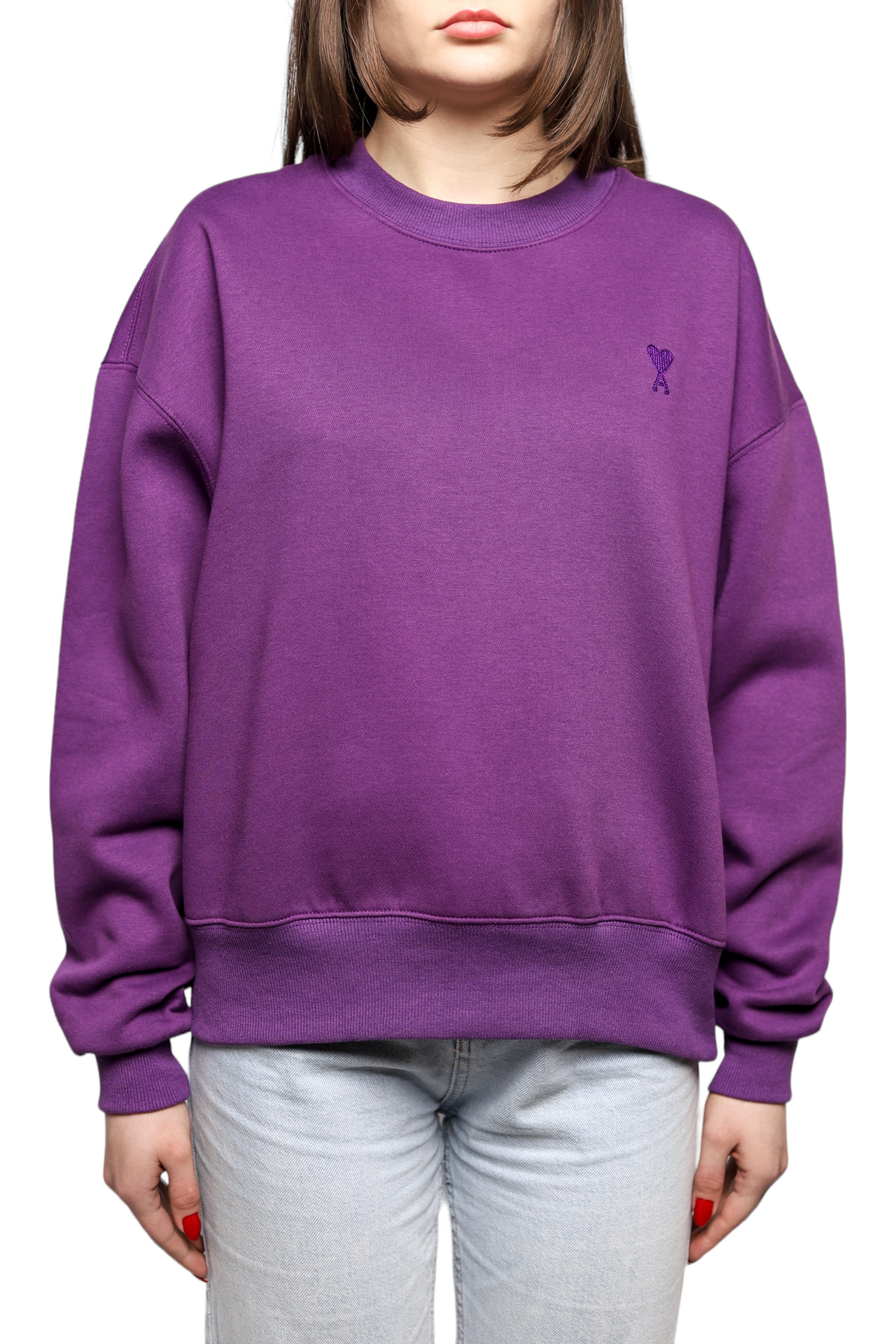 AMI Paris Oversized Cotton Fleece Sweatshirt Purple
