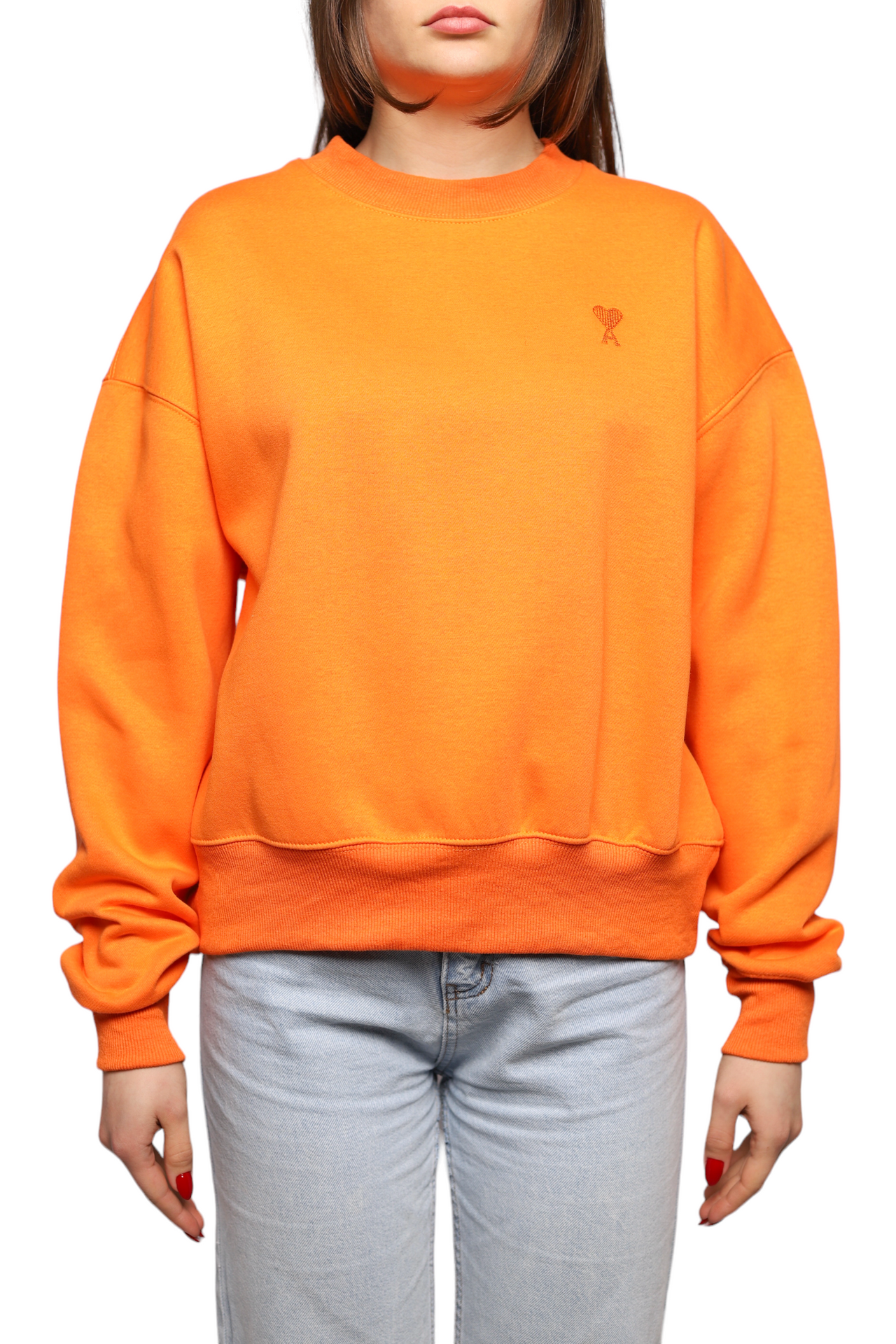 AMI Paris Oversized Cotton Fleece Sweatshirt Orange