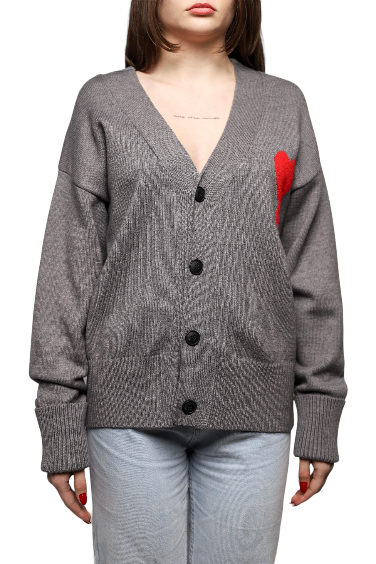 AMI Paris Ami de Coeur Oversize Cardigan Grey