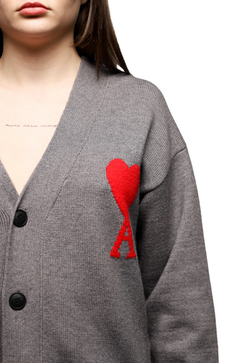 AMI Paris Ami de Coeur Oversize Cardigan Grey