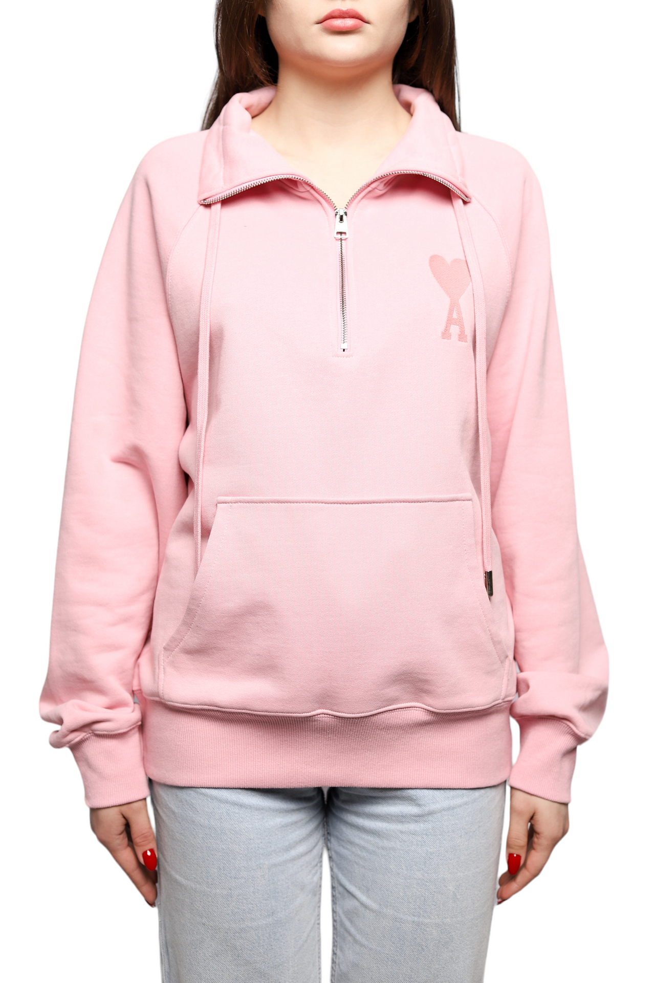 AMI Paris Ami de Coeur Half-zip Sweatshirt Pale Pink