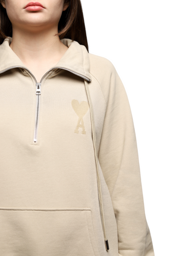 AMI Paris Ami de Coeur Half-zip Sweatshirt Beige