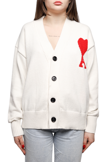 AMI Paris Ami De Coeur Cardigan White