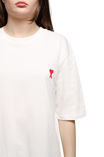 AMI Paris Logo Embroidered Cotton Jersey T-Shirt White