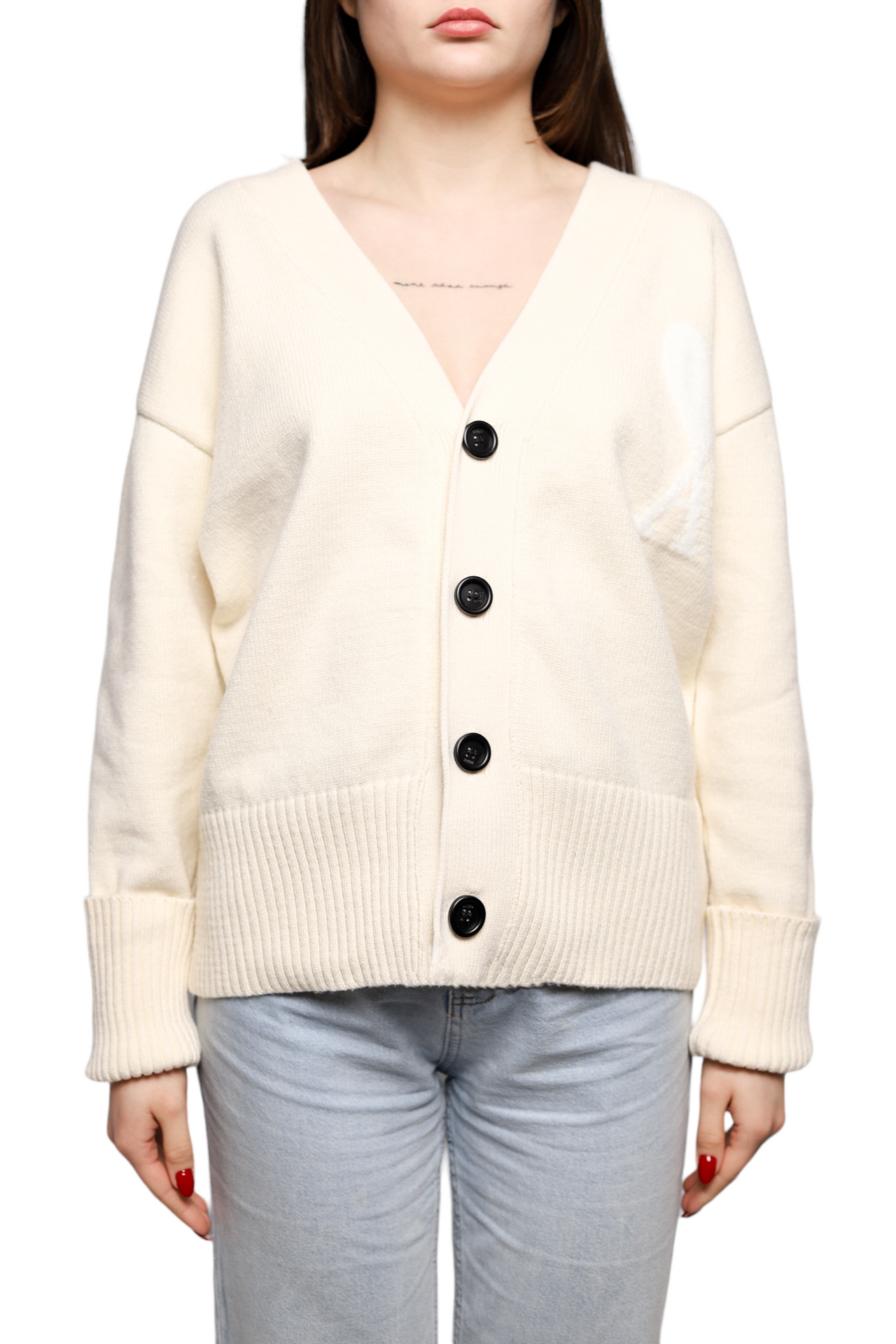 AMI Paris Ami de Coeur Cardigan Beige