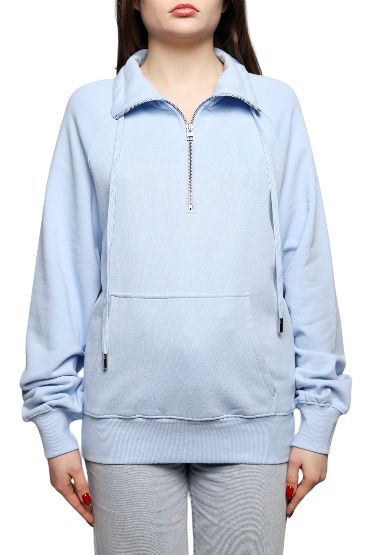 AMI Paris Ami de Coeur Half-zip Sweatshirt Sky Blue